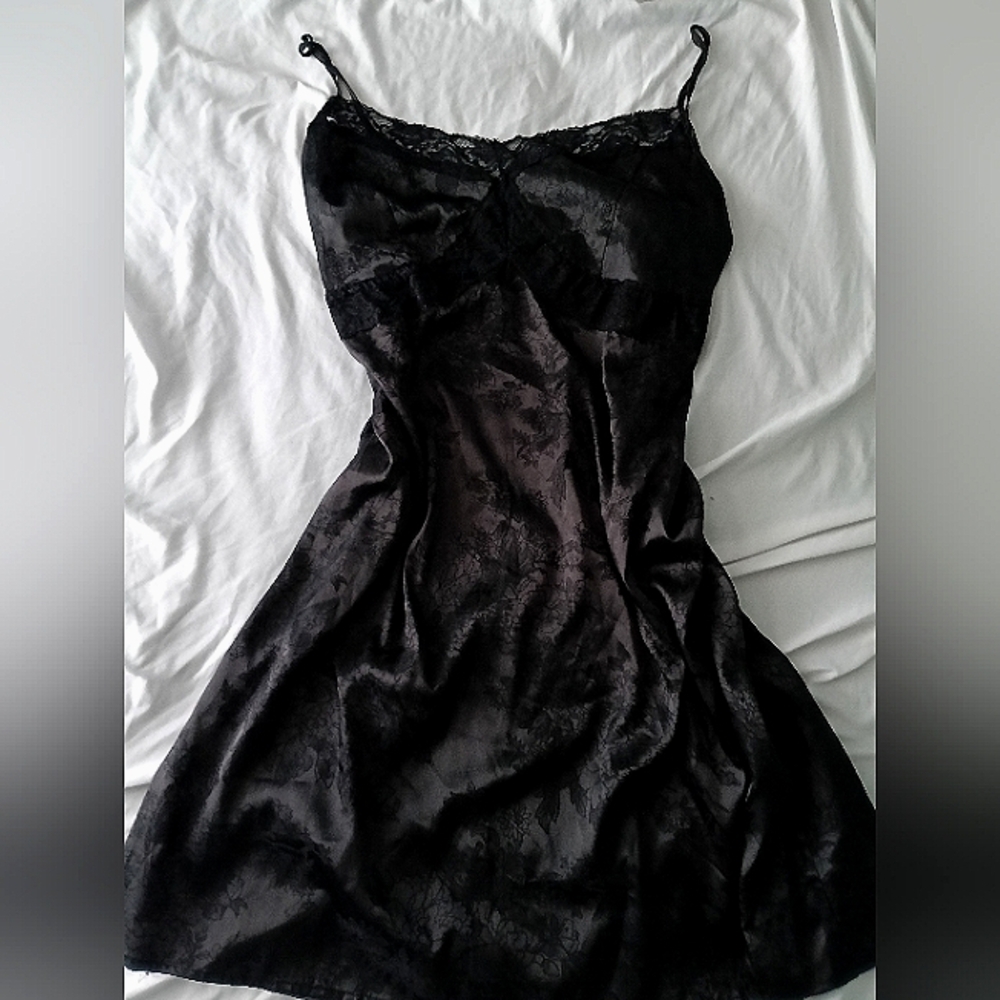 Elegant Black Jacquard Lace Slip Dress